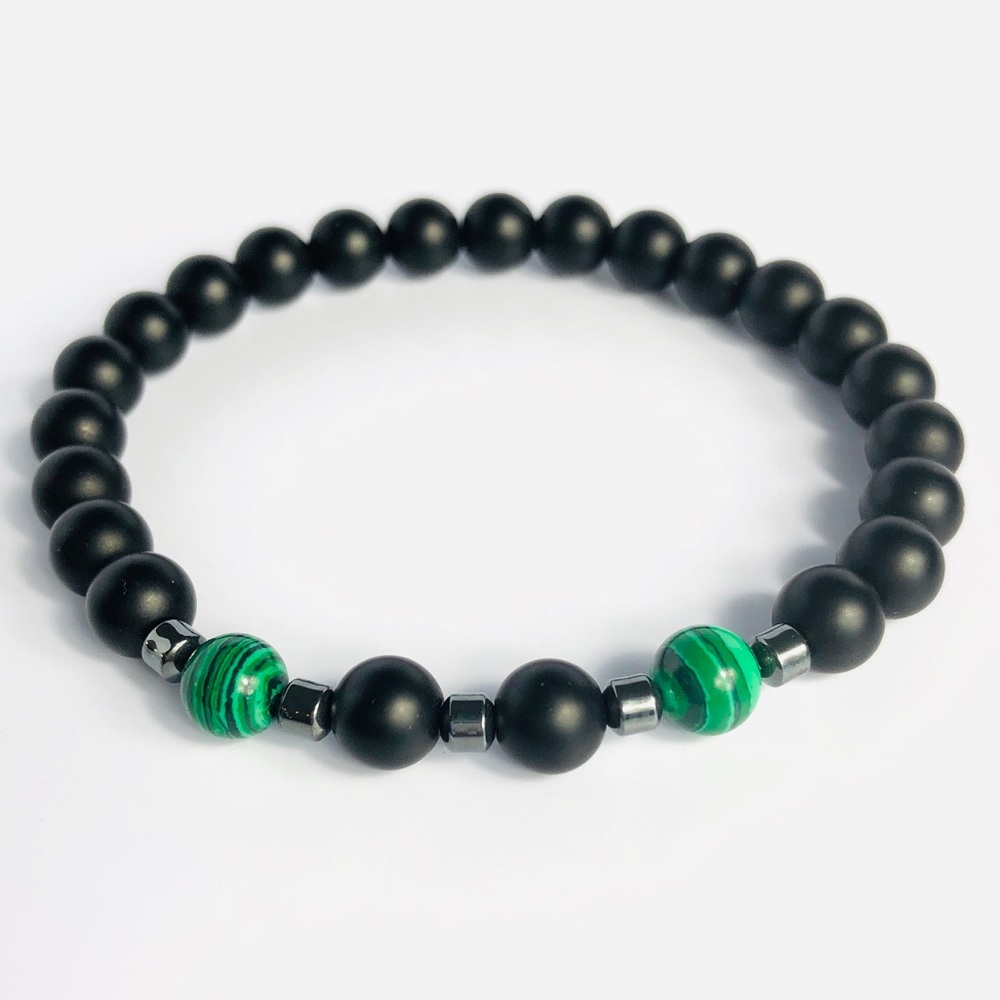 GEMSTONE | Mens Malachite Onyx Beaded Bracelet